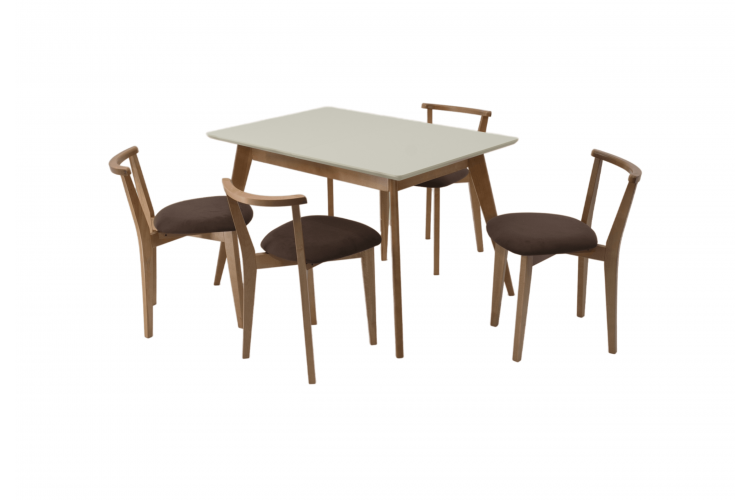 Стол Сканди 120 натур/слоновая кость со стульями Франк натур велюр коричневый