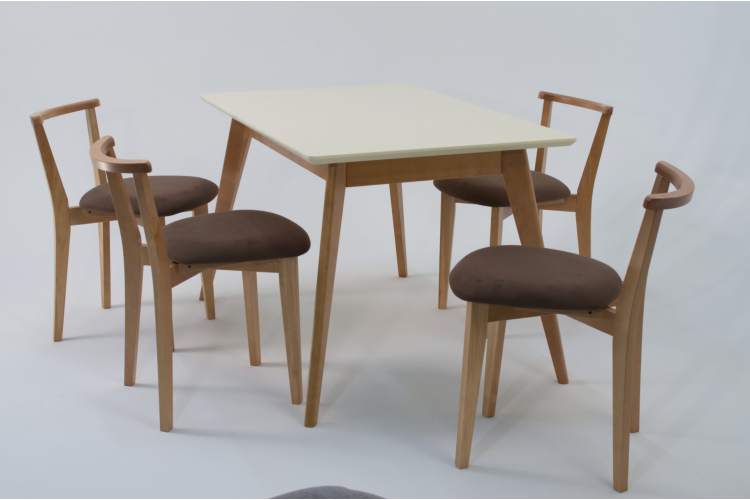 Стол Сканди 120 натур/слоновая кость со стульями Франк натур велюр коричневый-4