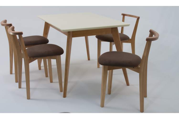 Стол Сканди 120 натур/слоновая кость со стульями Франк натур велюр коричневый-5
