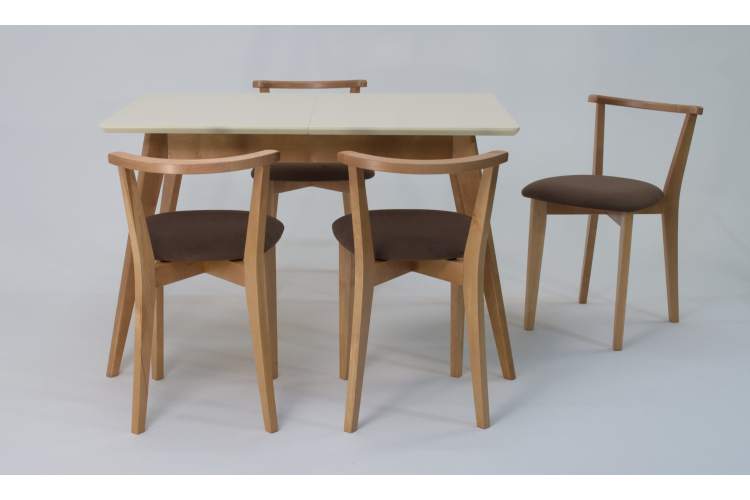 Стол Сканди 120 натур/слоновая кость со стульями Франк натур велюр коричневый-3