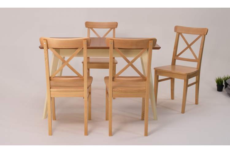 Стол Сканди 120 слоновая кость/натур со стульями Ингольф натур-3