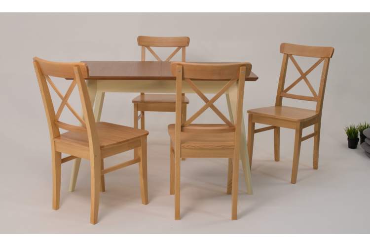 Стол Сканди 120 слоновая кость/натур со стульями Ингольф натур-1