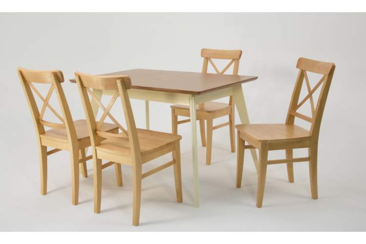 Стол Сканди 120 слоновая кость/натур со стульями Ингольф натур-2