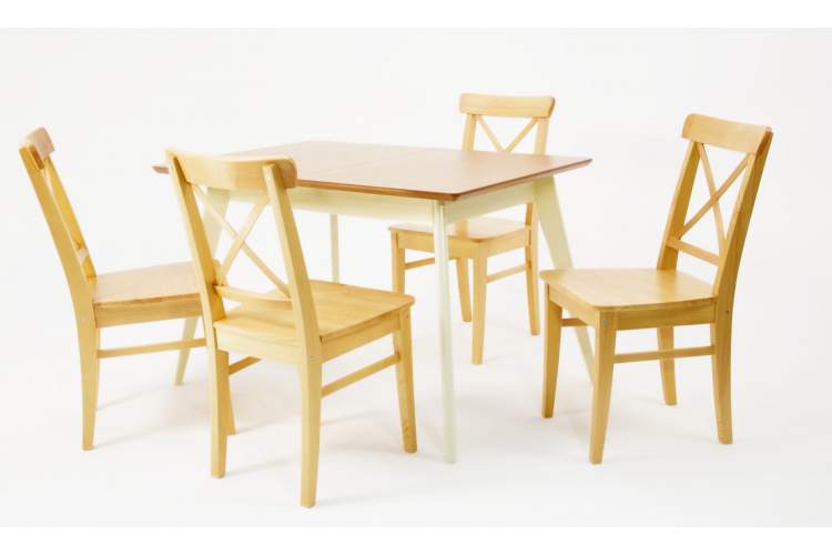 Стол Сканди 120 слоновая кость/натур со стульями Ингольф натур