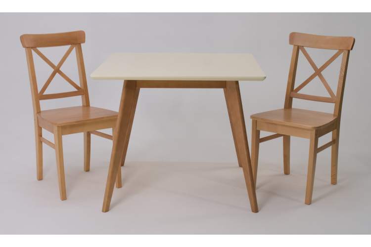 Стол Сканди М 90 натур/слоновая кость со стульями Ингольф натур-2