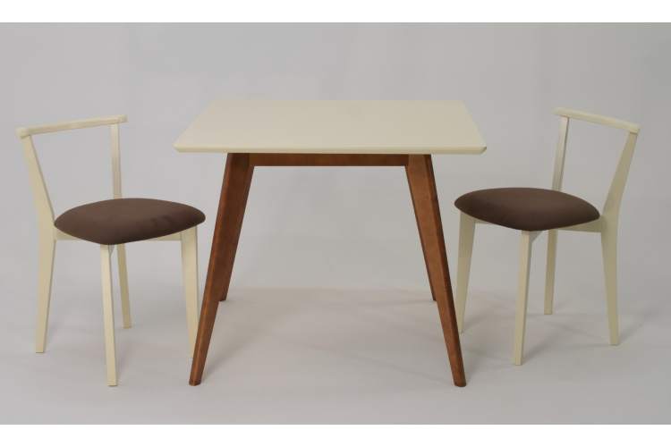 Стол Сканди М 100 орех/слоновая кость со стульями Франк слоновая кость велюр коричневый-2