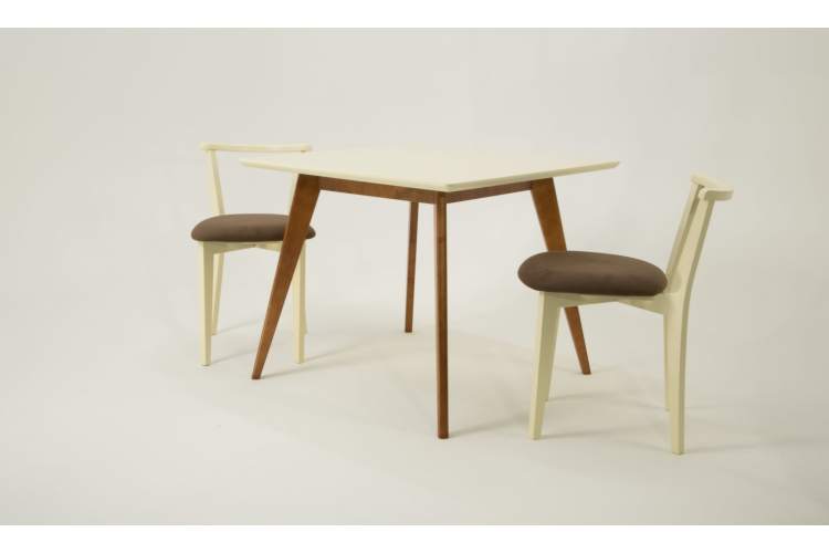 Стол Сканди М 100 орех/слоновая кость со стульями Франк слоновая кость велюр коричневый-1