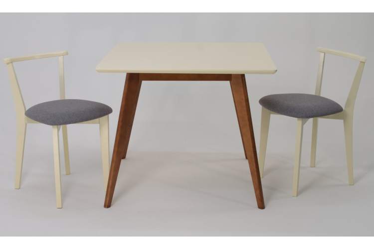 Стол Сканди М 90 орех/слоновая кость со стульями Франк слоновая кость рогожка серый-1