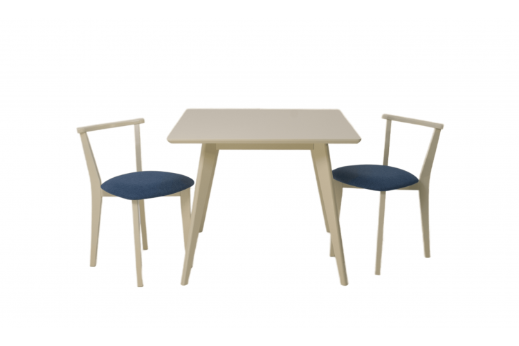 Стол Сканди К 100 слоновая кость со стульями Франк слоновая кость рогожка синий