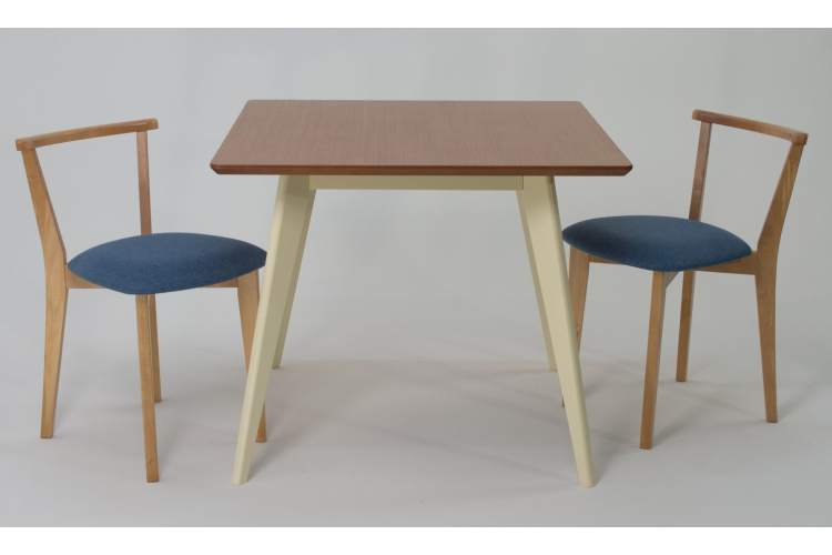 Стол Сканди М 100 слоновая кость/натур со стульями Франк натур рогожка синий-2
