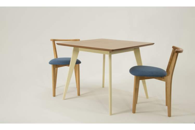 Стол Сканди М 100 слоновая кость/натур со стульями Франк натур рогожка синий-1