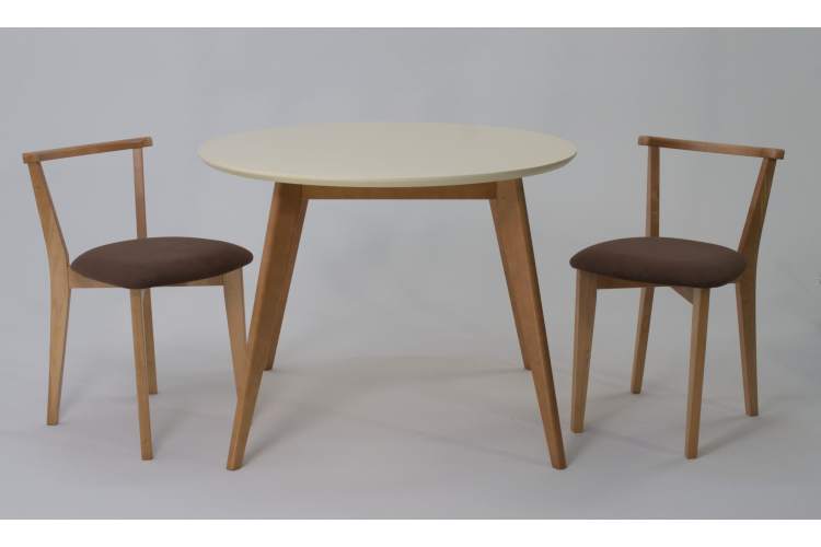 Стол Сканди К 100 натур/слоновая кость со стульями Франк натур велюр коричневый-2
