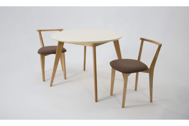 Стол Сканди К 100 натур/слоновая кость со стульями Франк натур велюр коричневый-1