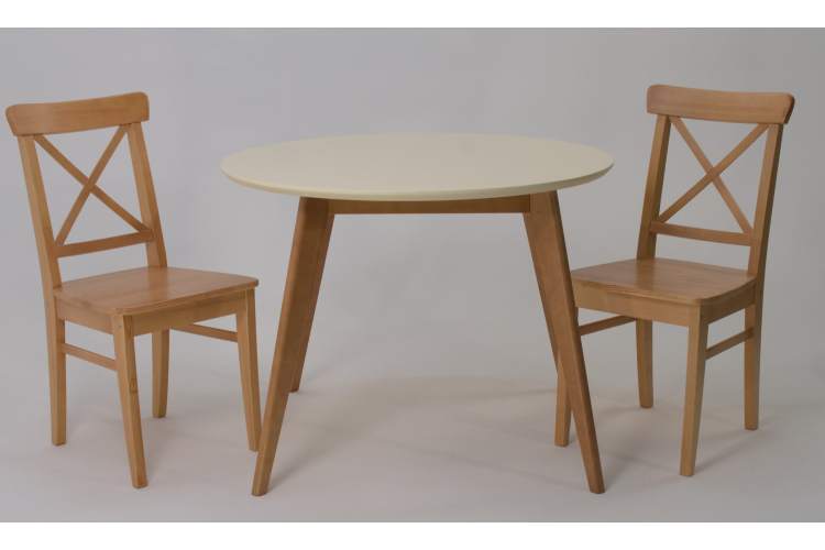 Стол Сканди К 90 слоновая кость/натур со стульями Ингольф натур-2