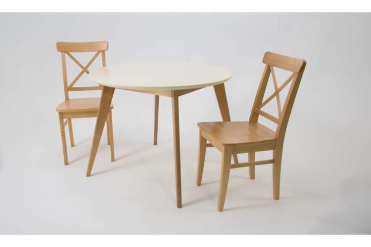 Стол Сканди К 90 слоновая кость/натур со стульями Ингольф натур-1