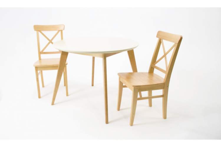 Стол Сканди К 90 слоновая кость/натур со стульями Ингольф натур