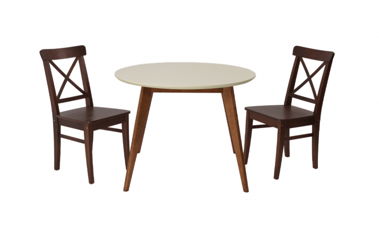 Стол Сканди К 100 орех/слоновая кость со стульями Ингольф орех