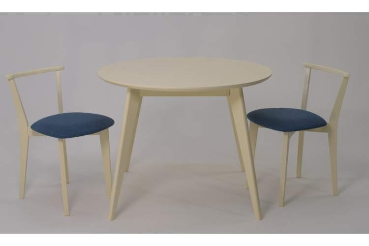 Стол Сканди К 100 слоновая кость со стульями Франк слоновая кость рогожка синий-1
