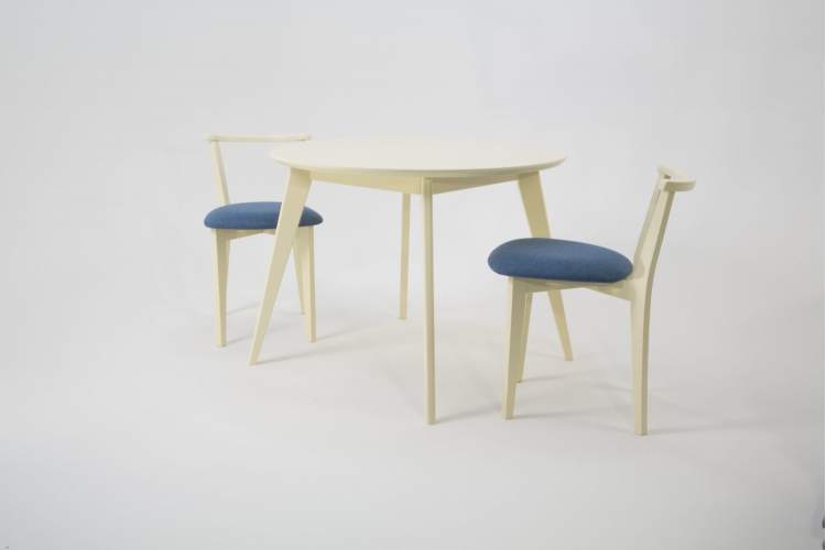 Стол Сканди К 100 слоновая кость со стульями Франк слоновая кость рогожка синий-2