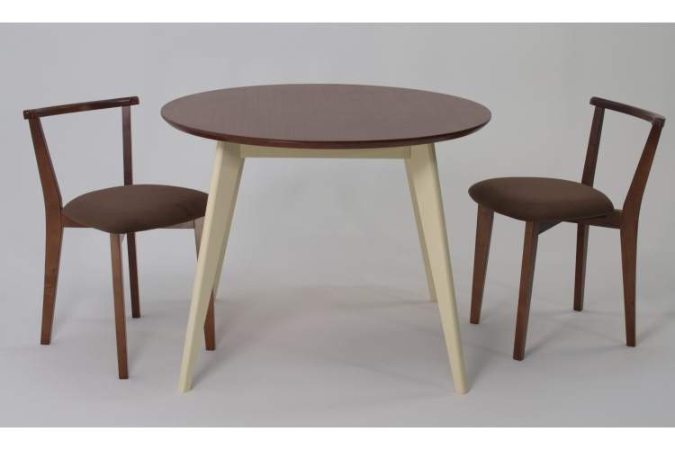 Стол Сканди К 100 слоновая кость/орех со стульями Франк орех велюр коричневый-2