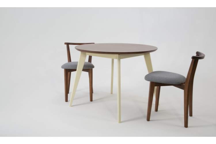 Стол Сканди К 90 слоновая кость/орех со стульями Франк орех рогожка серый-1