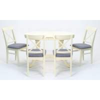 Обеденная группа стол Бизе со стульями Ингольф,слоновая кость, рогожка серый