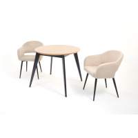 Стол Сканди К 90 черное дерево/натур с креслами Пичч велюр бежевый