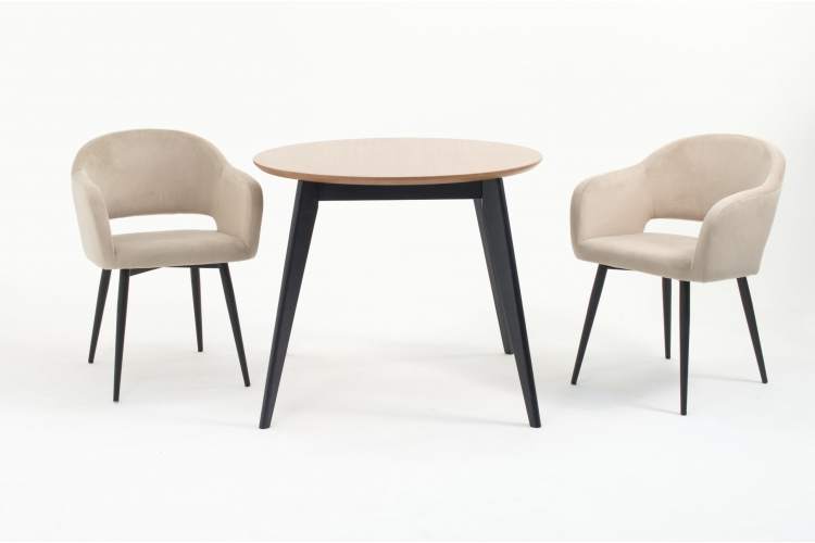 Стол Сканди К 90 черное дерево/натур с креслами Пичч велюр бежевый-1