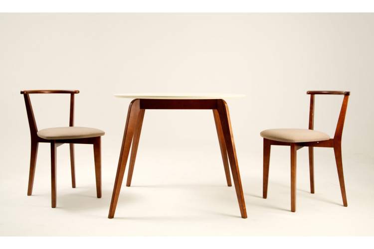Стол Arki К 90 орех/слоновая кость со стульями Франк ПМ орех/бежевая рогожка-1