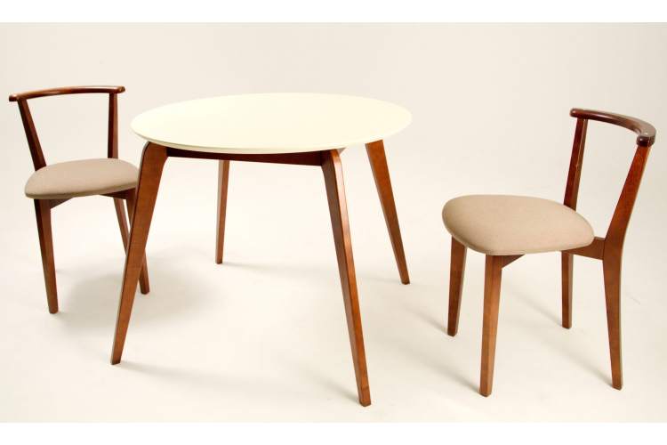 Стол Arki К 90 орех/слоновая кость со стульями Франк ПМ орех/бежевая рогожка-3