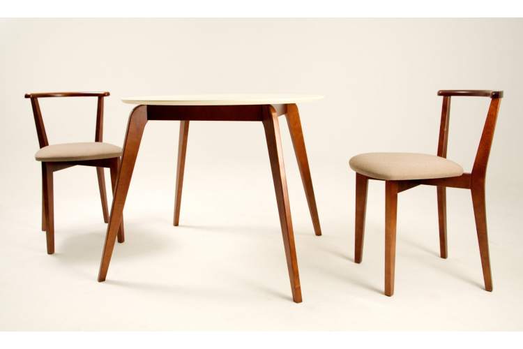 Стол Arki К 90 орех/слоновая кость со стульями Франк ПМ орех/бежевая рогожка-2