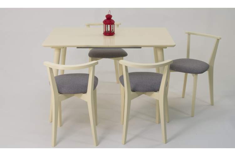 Стол Монте 120 слоновая кость со стульями Франк слоновая кость рогожка серый-1