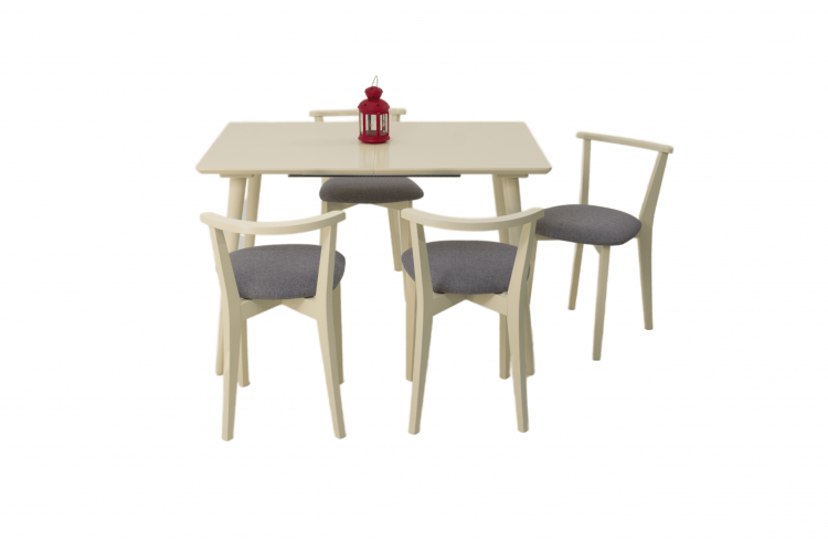 Стол Монте 120 слоновая кость со стульями Франк слоновая кость рогожка серый