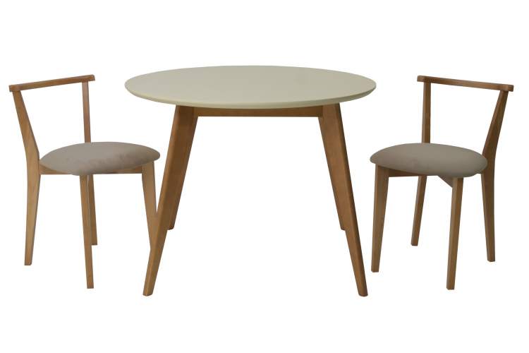 Стол Сканди К 90 натур/слоновая кость со стульями Франк натур велюр бежевый