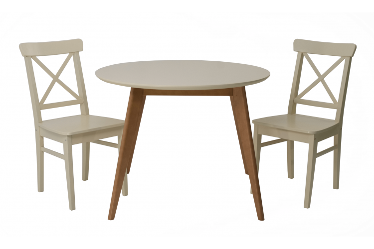 Стол Сканди К 90 натур/слоновая кость со стульями Ингольф слоновая кость