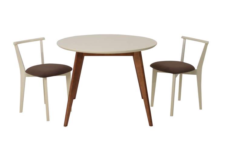 Стол Сканди К 90 орех/слоновая кость со стульями Франк слоновая кость велюр коричневый