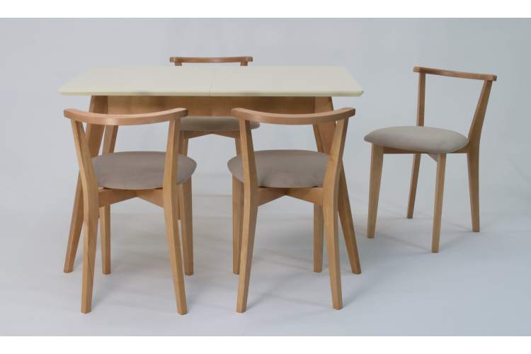 Стол Сканди 120 натур/слоновая кость со стульями Франк натур велюр бежевый-3