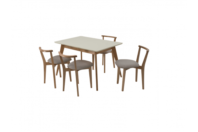 Стол Сканди 120 натур/слоновая кость со стульями Франк натур велюр бежевый