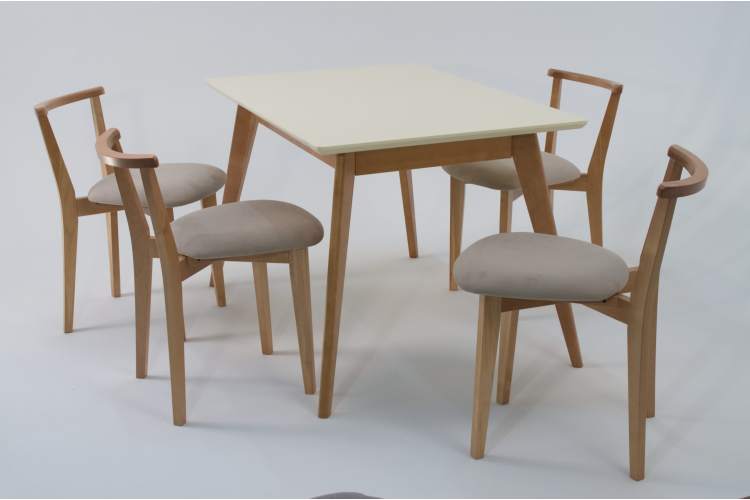 Стол Сканди 120 натур/слоновая кость со стульями Франк натур велюр бежевый-2