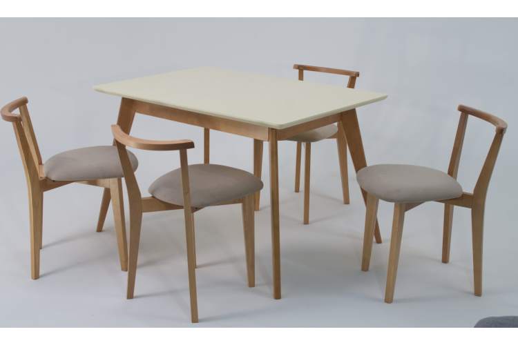 Стол Сканди 120 натур/слоновая кость со стульями Франк натур велюр бежевый-4