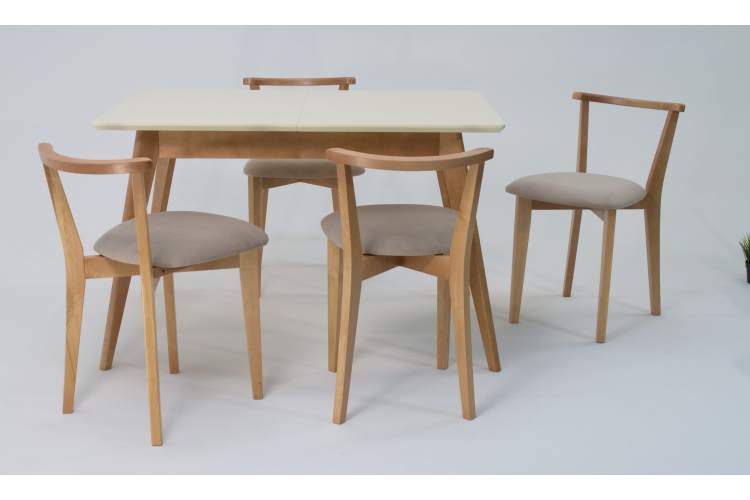Стол Сканди 120 натур/слоновая кость со стульями Франк натур велюр бежевый-1