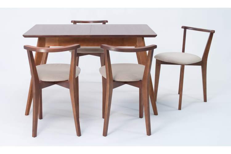Стол Сканди 120 орех со стульями Франк Орех велюр бежевый-3