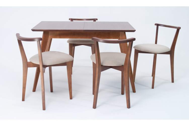 Стол Сканди 120 орех со стульями Франк Орех велюр бежевый-1