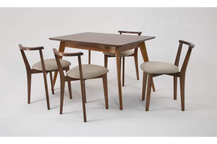 Стол Сканди 120 орех со стульями Франк Орех велюр бежевый-2