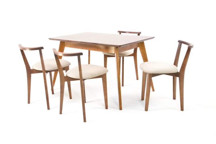 Стол Сканди 120 орех со стульями Франк Орех велюр бежевый