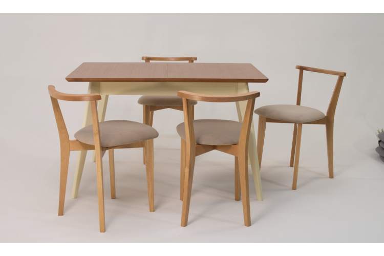 Стол Сканди 120 слоновая кость/натур со стульями Франк натур велюр бежевый-1