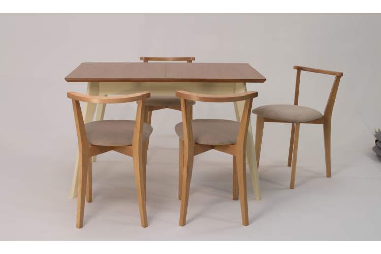 Стол Сканди 120 слоновая кость/натур со стульями Франк натур велюр бежевый-5