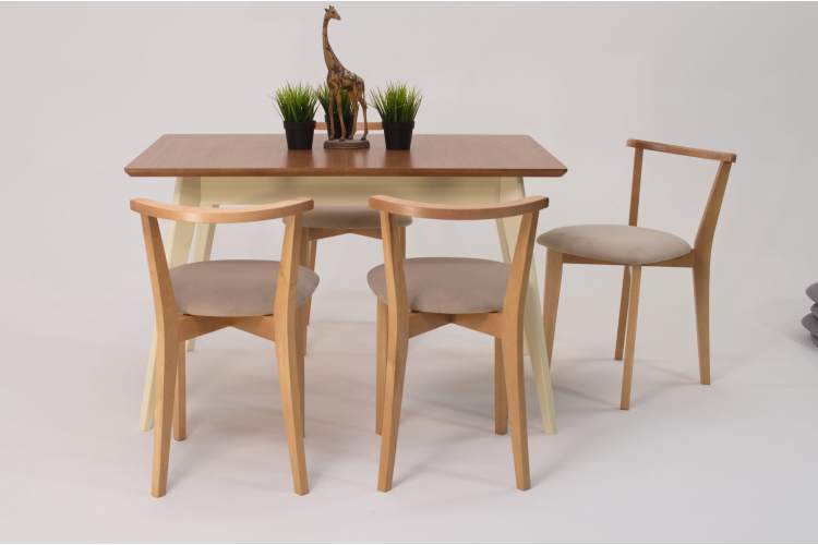 Стол Сканди 120 слоновая кость/натур со стульями Франк натур велюр бежевый-3