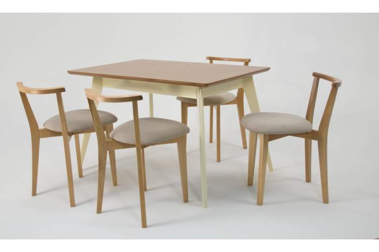 Стол Сканди 120 слоновая кость/натур со стульями Франк натур велюр бежевый-4