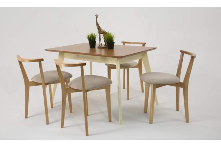 Стол Сканди 120 слоновая кость/натур со стульями Франк натур велюр бежевый-2